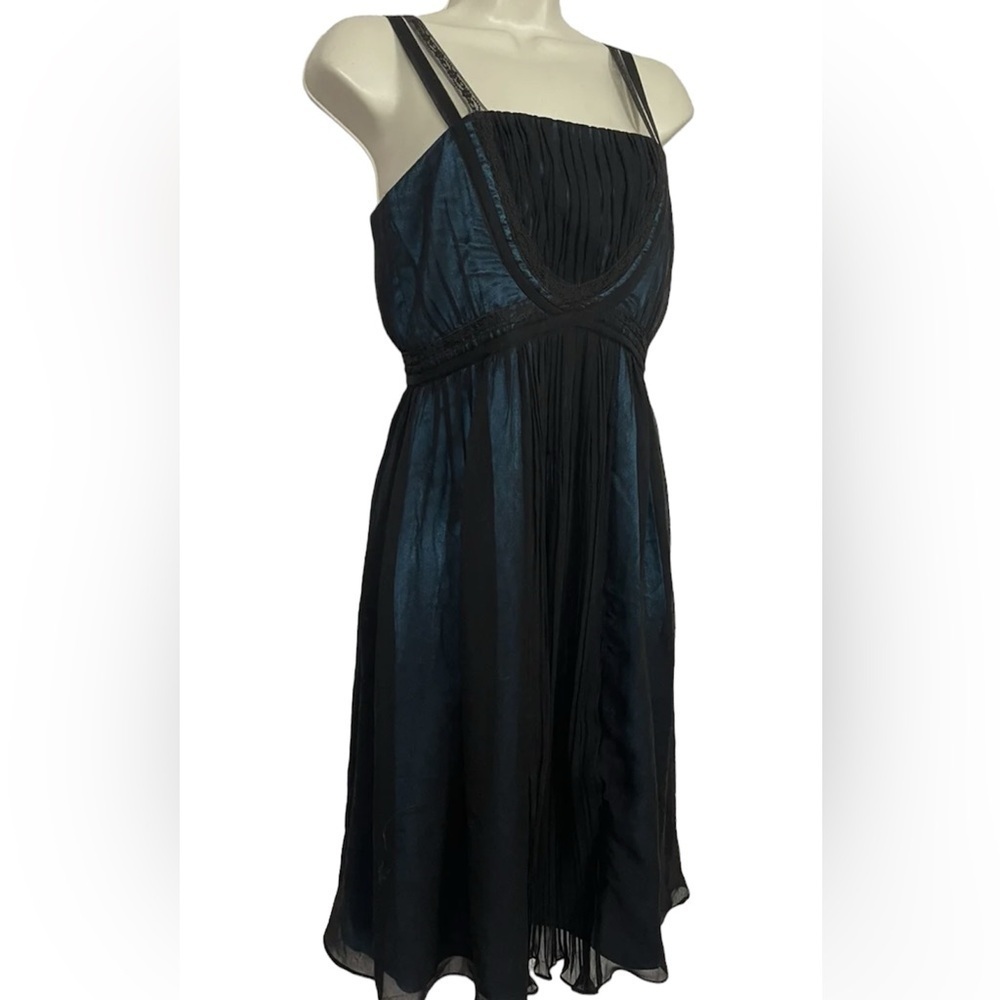 Laundry by Shelli Segal Silk Dress Blue Black Chiffon Overlay - Picture 5 of 8
